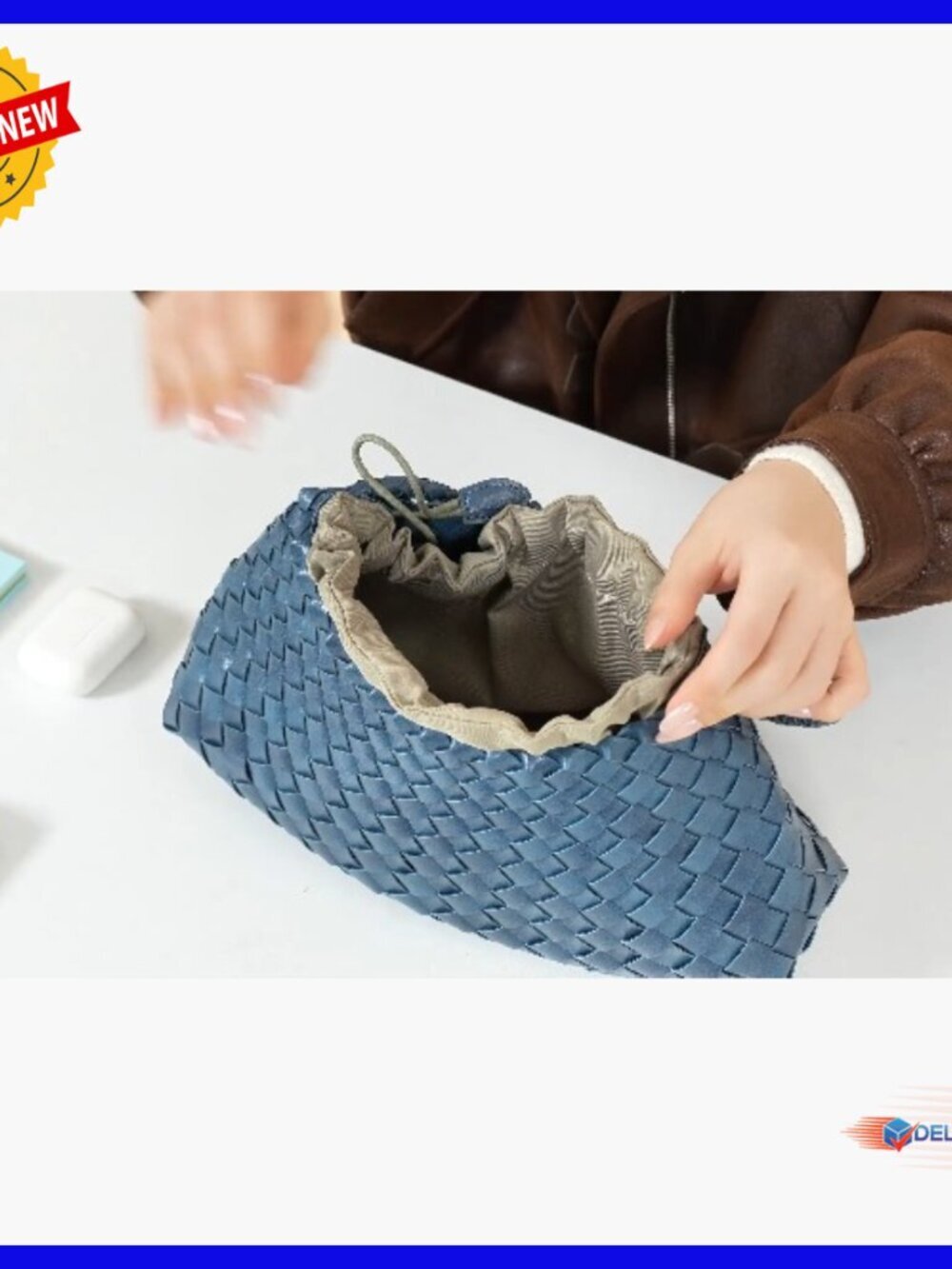 Vegan Leather Woven Hobo Tote Shoulder Bag Small Size Handcrafted - Picture 7 of 7